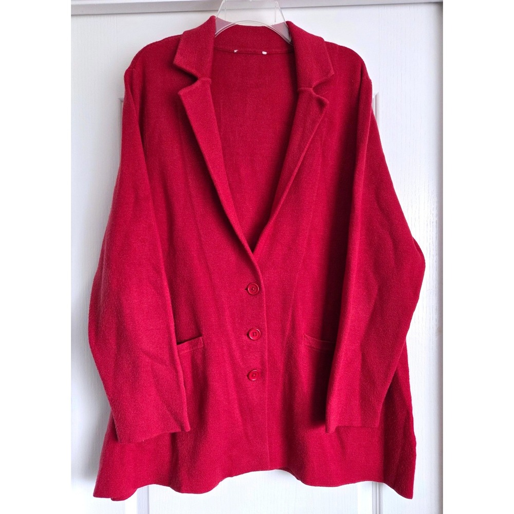 Coldwater Creek Red Knit Blazer Cardigan Jacket Pockets Viscose Blend Sz XL